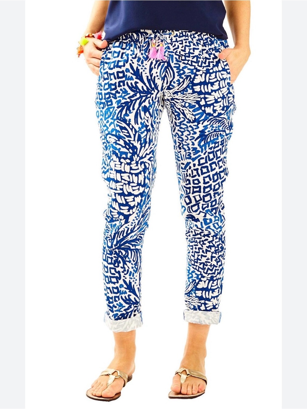 Lilly Pulitzer Blue & White Printed Cropped Jeans